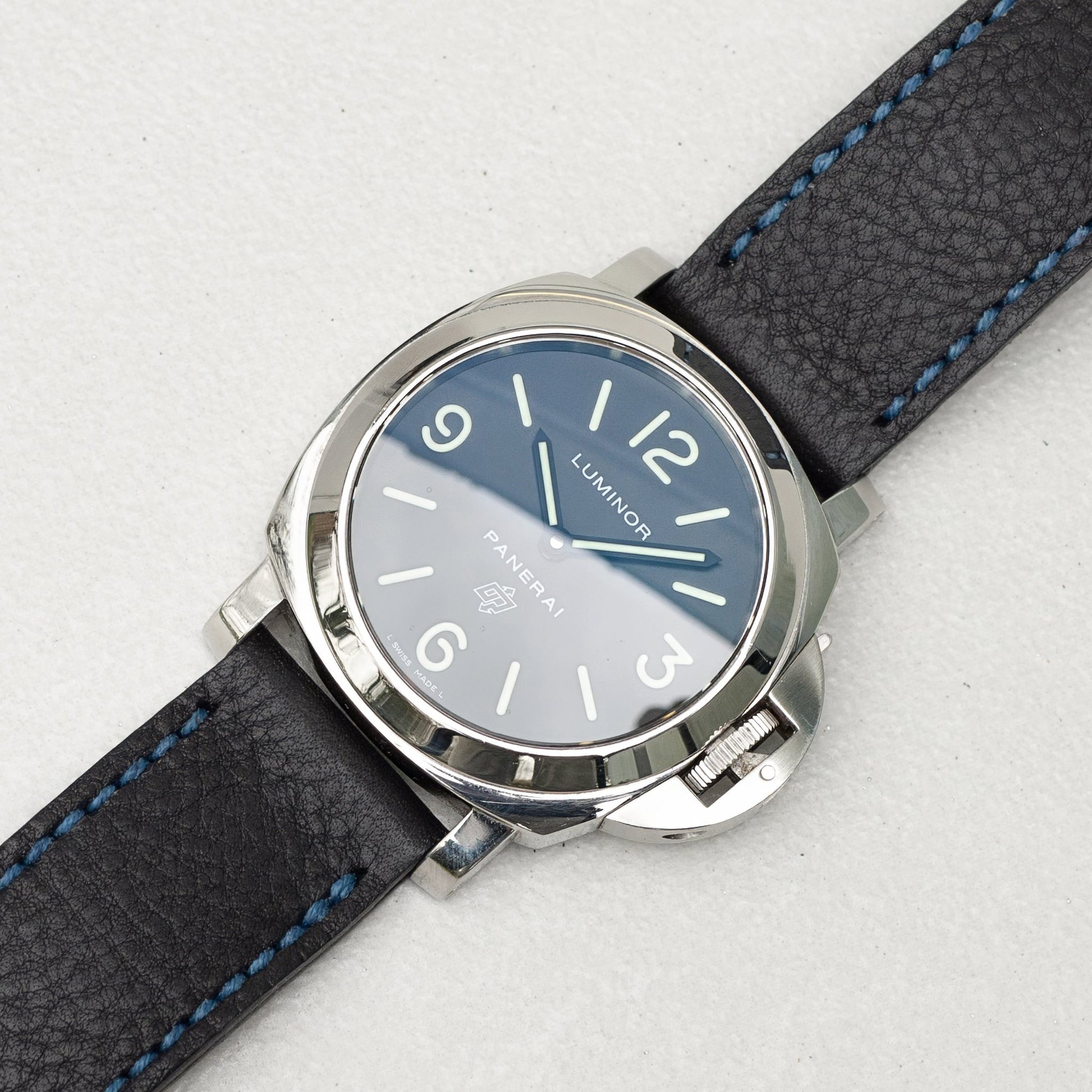 Panerai Luminor Zero on Raven leather strap with royal blue stitching