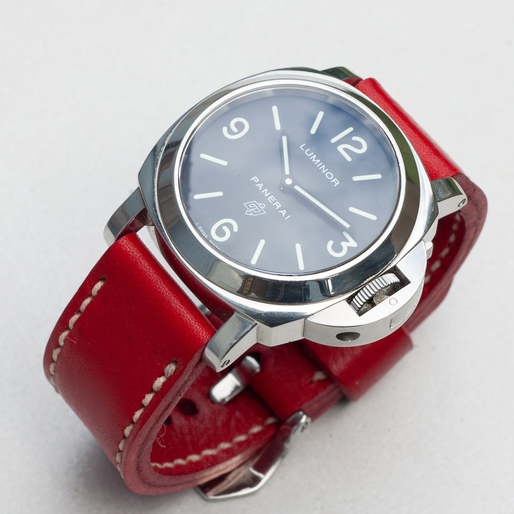 Panerai Luminor Zero on Scarlet leather strap with natural stitching