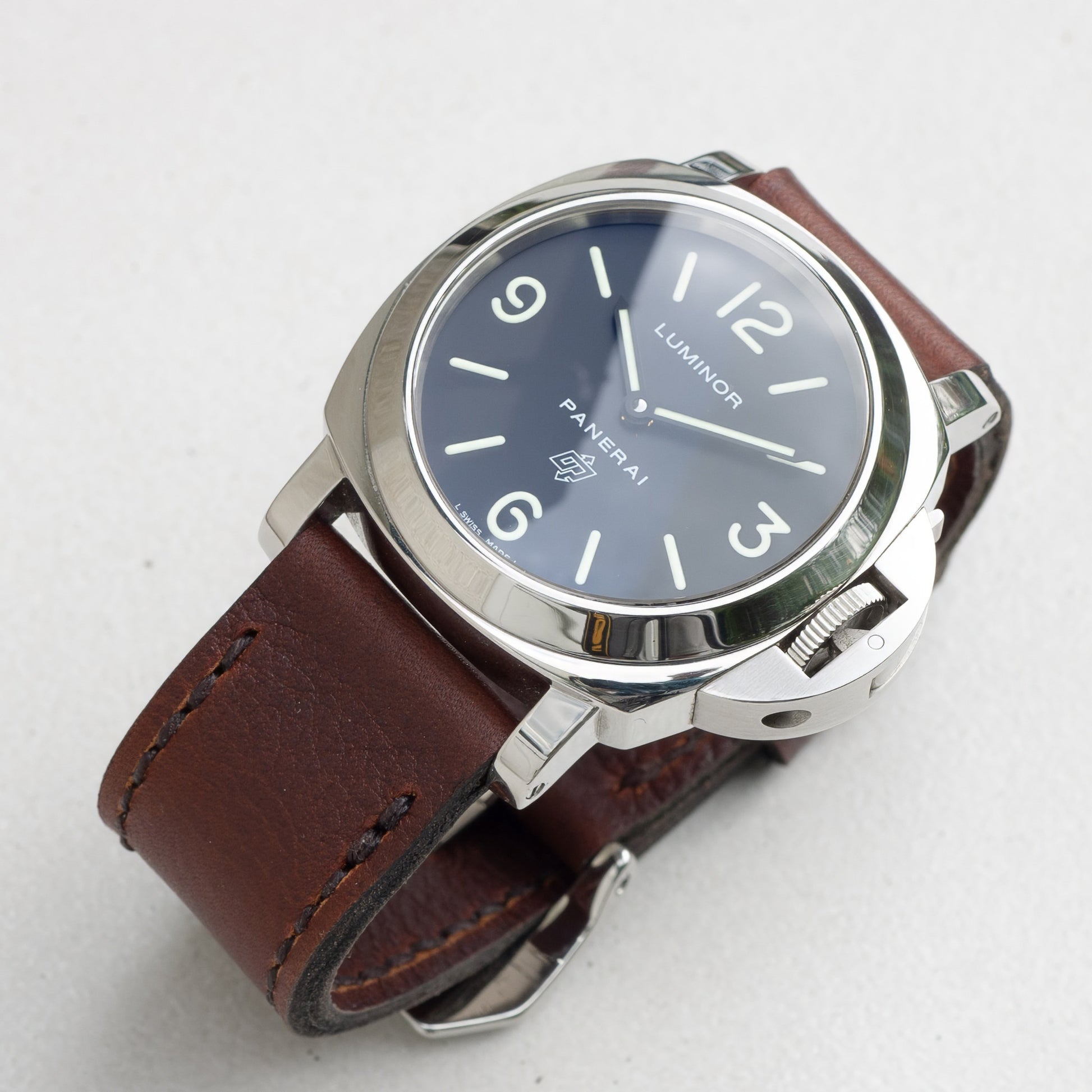 Panerai Luminor Zero on Shooting Brake leather strap with dark brown stitching