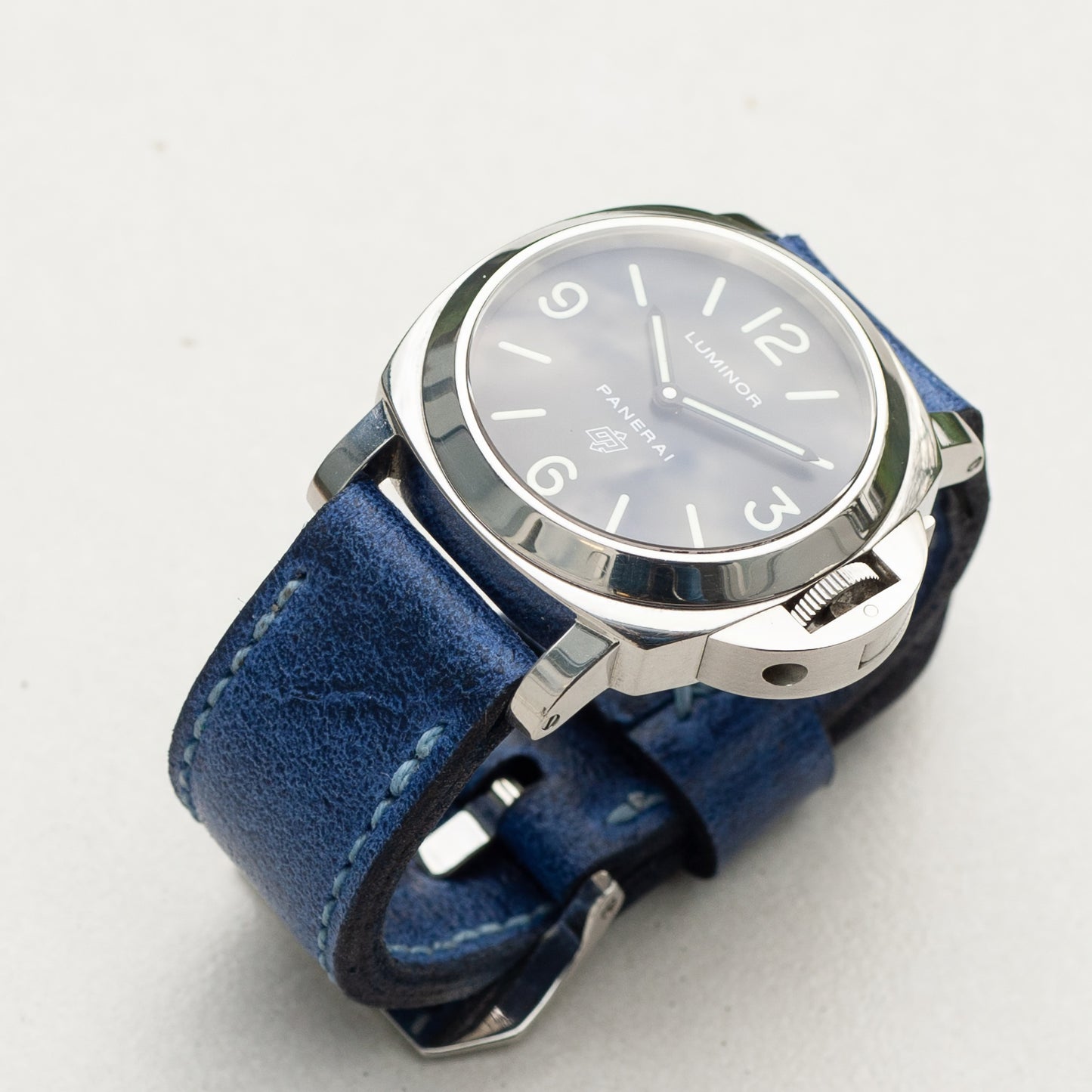 Panerai Luminor Zero on Trident leather strap with pale blue stitching