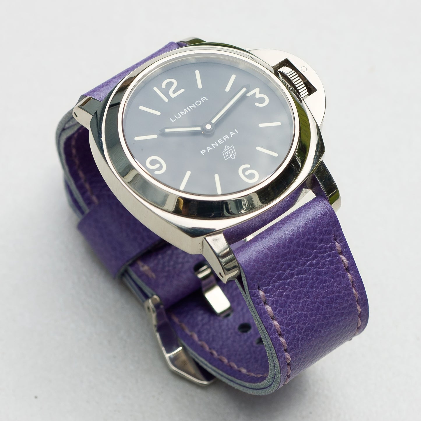 Panerai Luminor Zero on Ultraviolet leather strap with lavender stitching