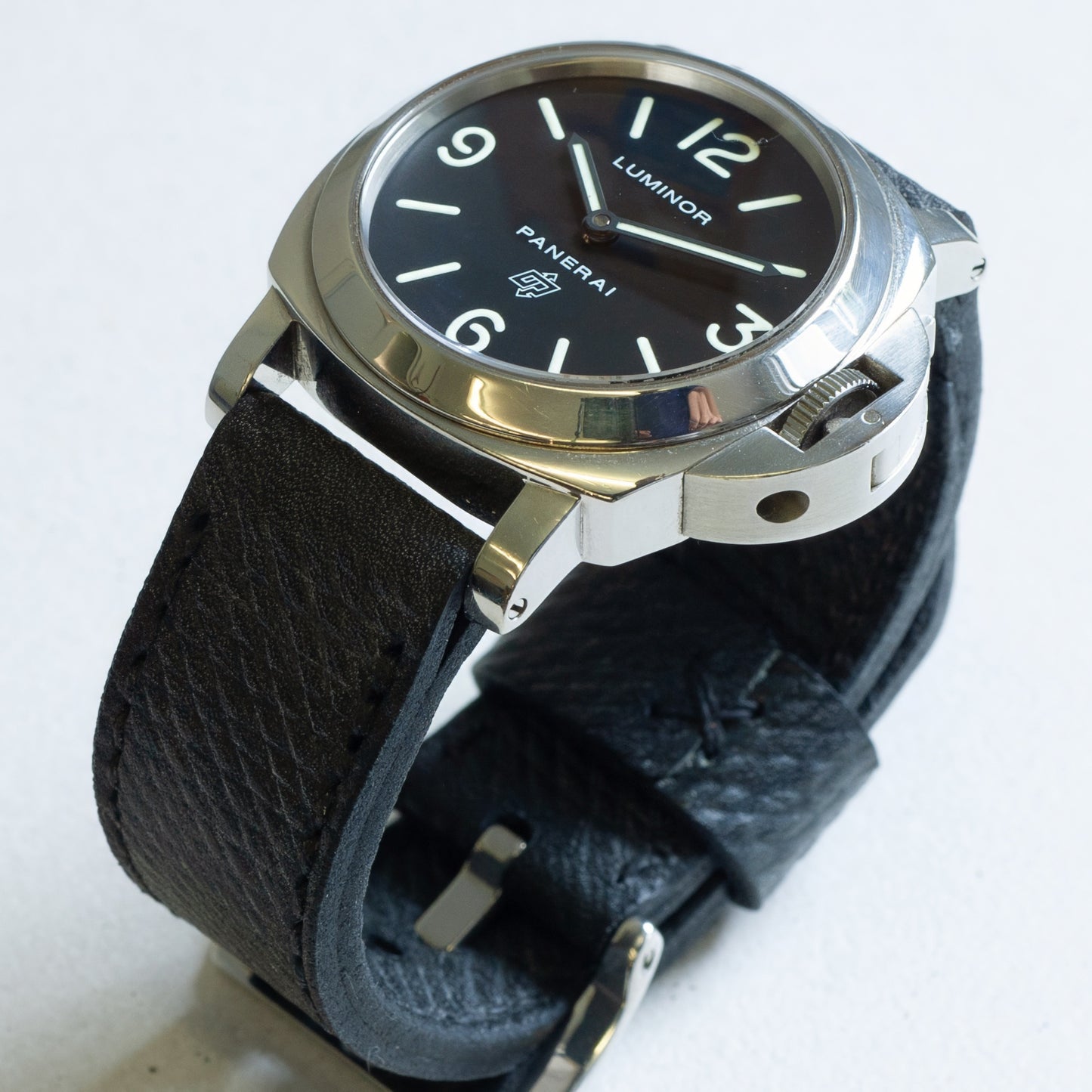 Panerai Luminor Zero on Vintage Black leather strap with black stitching