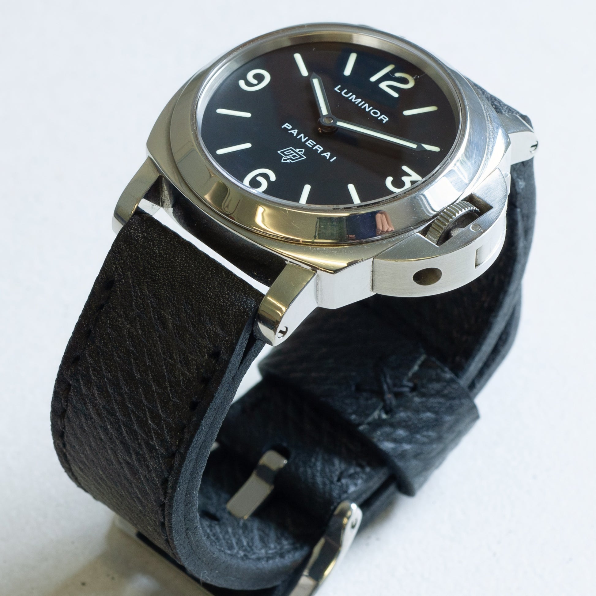 Panerai Luminor Zero on Vintage Black leather strap with black stitching