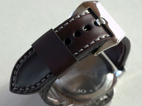 Burgundy Horween Shell Cordovan leather watch strap by Toshi Straps