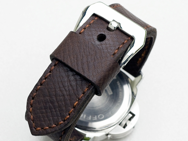 Mushroom leather with Light brown stitching. Handmade by Toshi Straps