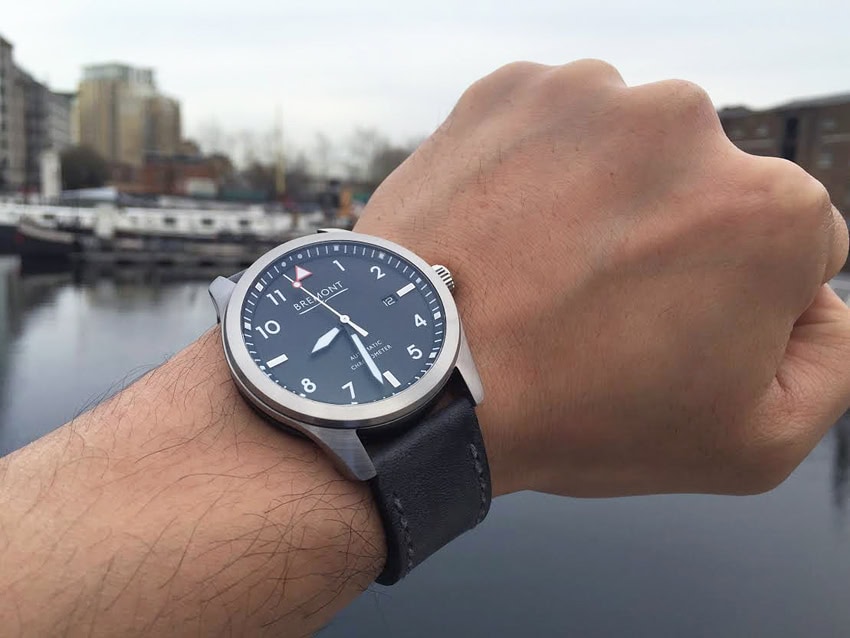 Bremont Solo on Storm Blue leather with grey stitching. © Ian Chu