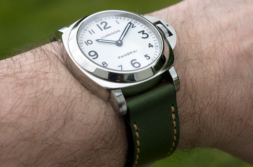 Emerald leather on my Panerai 114 - strap handmade by Toshi Straps