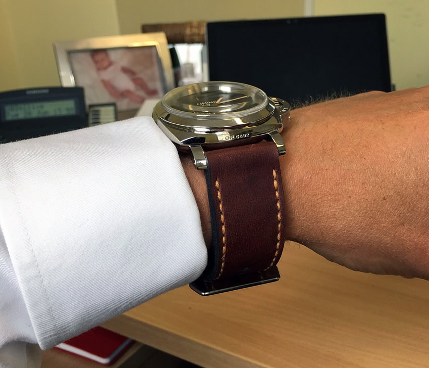 Panerai 422 on Heavy Horse leather with butterscotch stitching. © Jason Gault