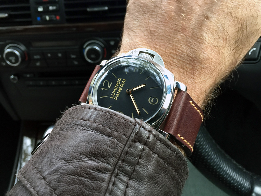Panerai 372 on Heavy Horse leather with butterscotch stitching. © David Grieve
