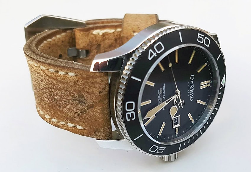 Christopher Ward Trident on African Kudu leather with natural stitching. © Marek Miatkowski