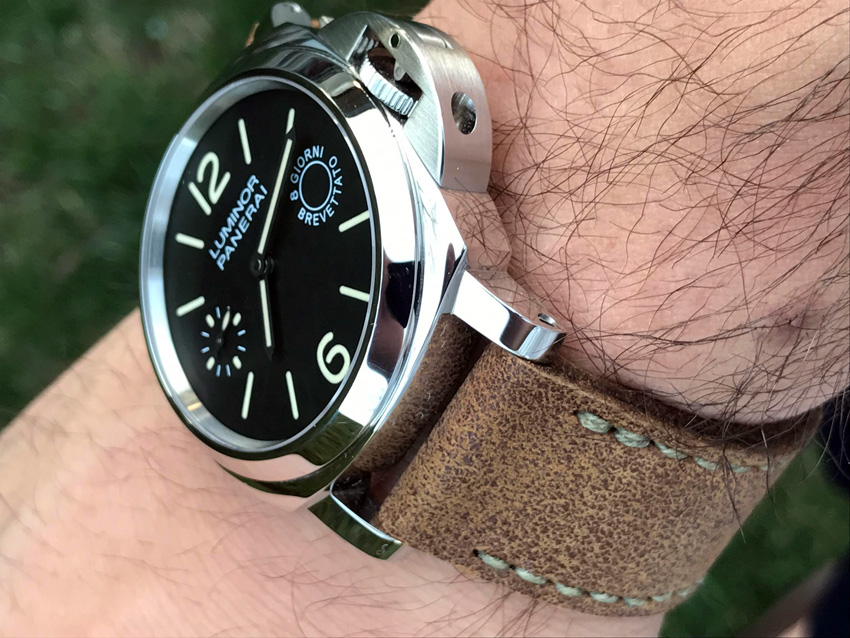 Panerai 590 on Tribe leather with olive drab stitching. © Nick Scarpetis