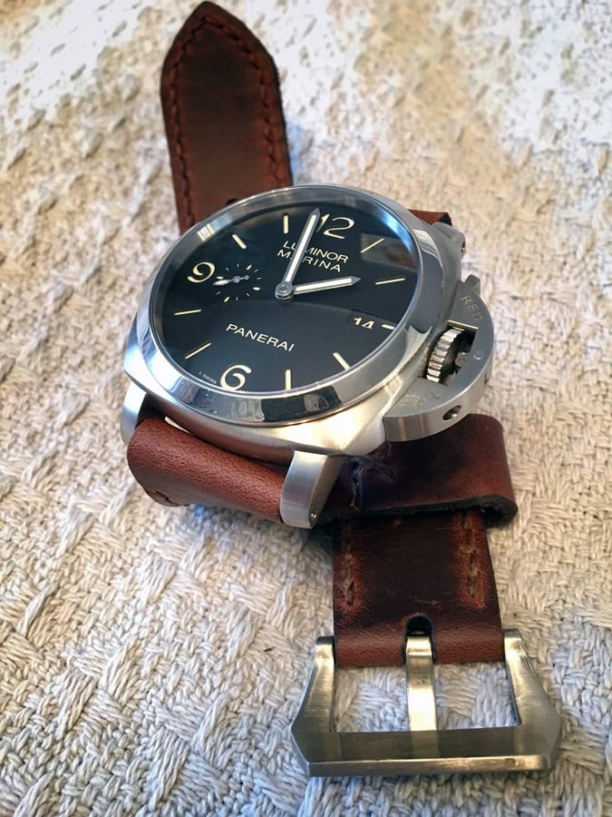 Panerai 312 on Phantom leather with light brown stitching. © Vladislav Shchelkanov