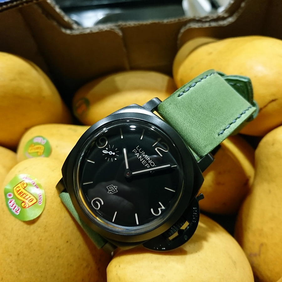 Panerai 617 on Lime leather with grey stitching. © Gregory Namin