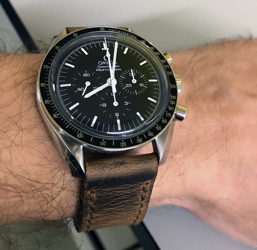 Omega Speedmaster Professional on Outback leather with light brown stitching. © Jamie Montgomery