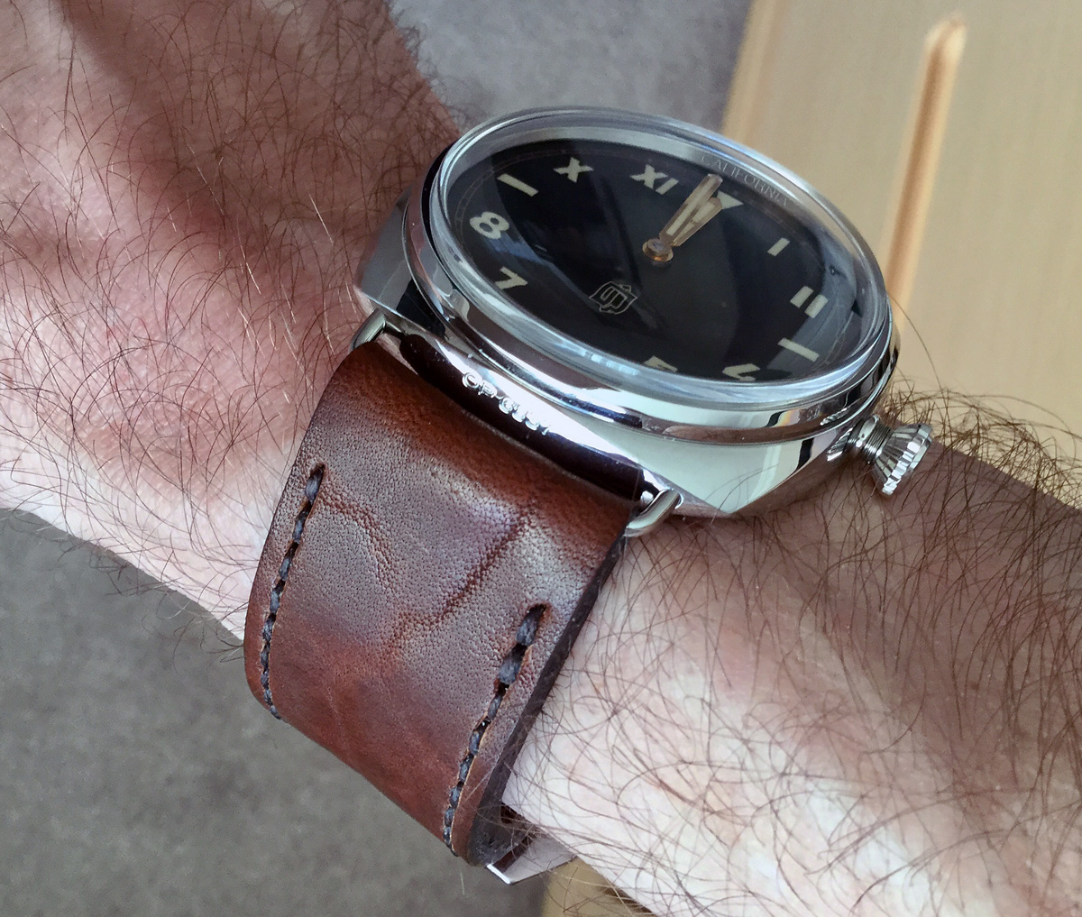 Panerai 424 on Heavy Horse leather with dark brown stitching. © Terry Wright