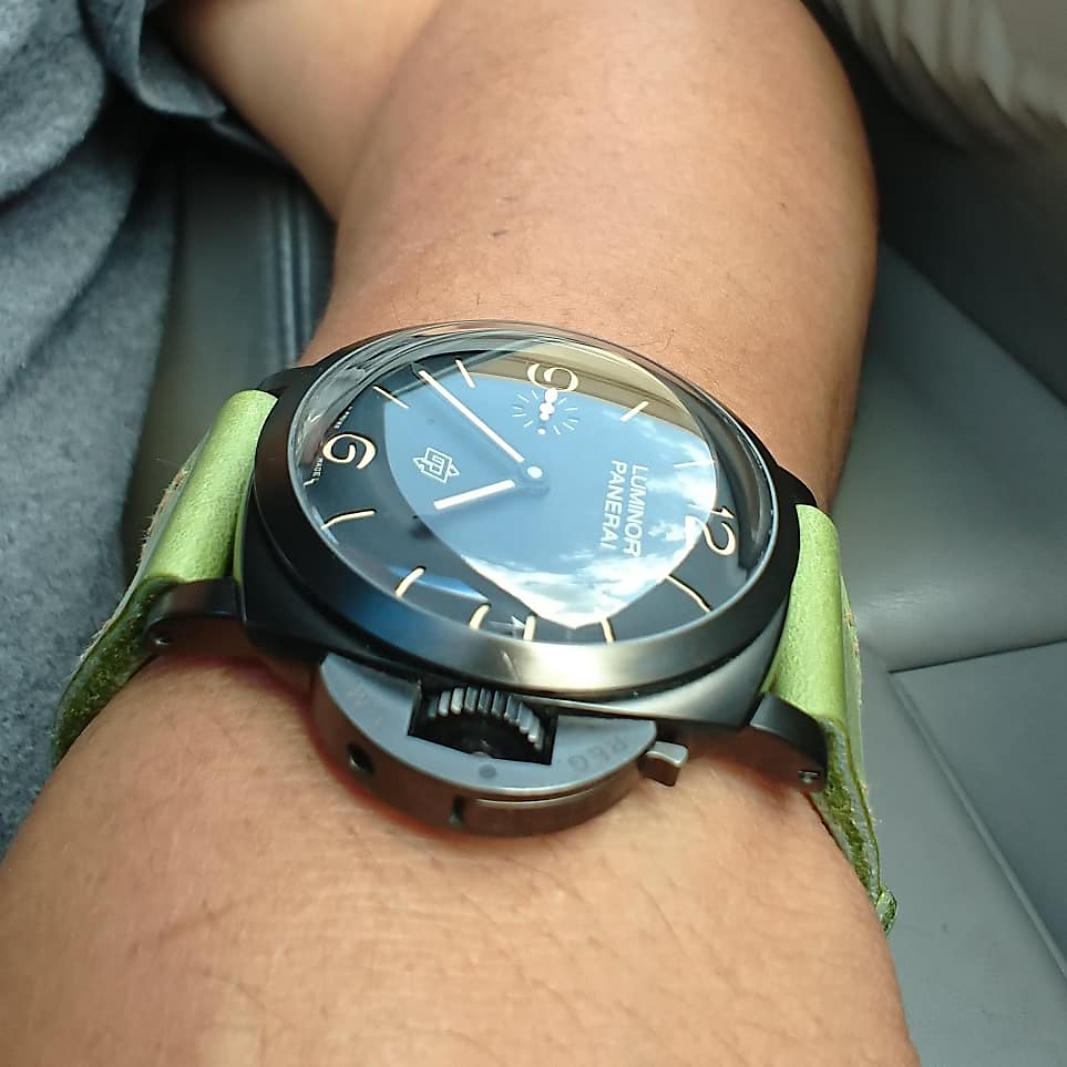 Panerai 617 on Lime leather with butterscotch stitching. © Greg Namin