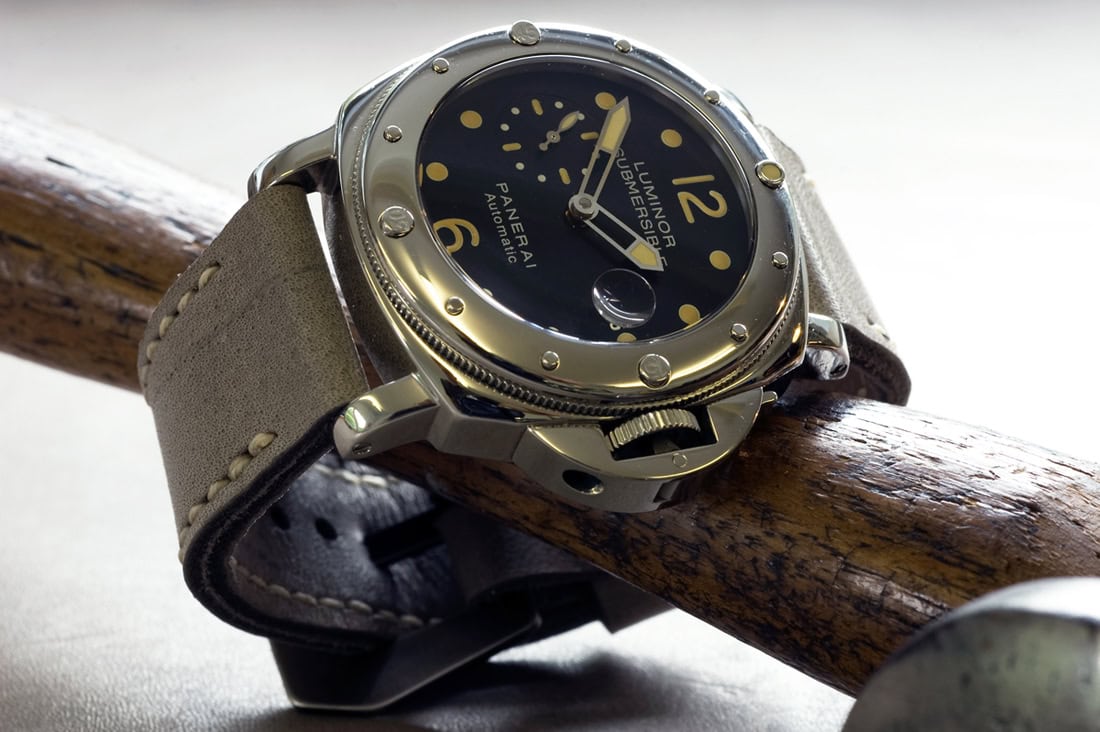 Panerai 24 on Military Grey leather with natural stitching. © Richard Beard