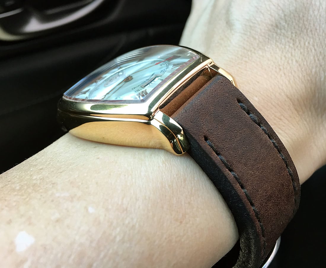 Gevril GV2 LE Tonneau on Horween Nut Brown leather with dark brown stitching. © Enrique Alvarez