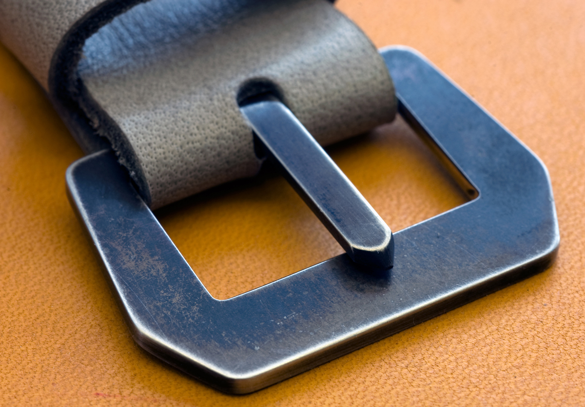handmade flat buckle on a Military Grey strap - for the launch of handmade watch strap buckles post
