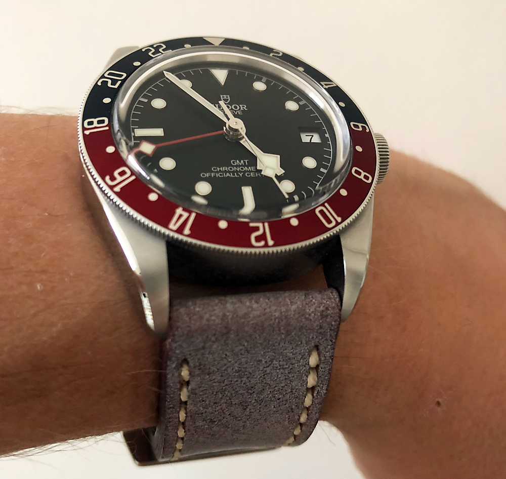 Tudor Black Bay GMT on Glacier leather with natural stitching. © Garry Wells