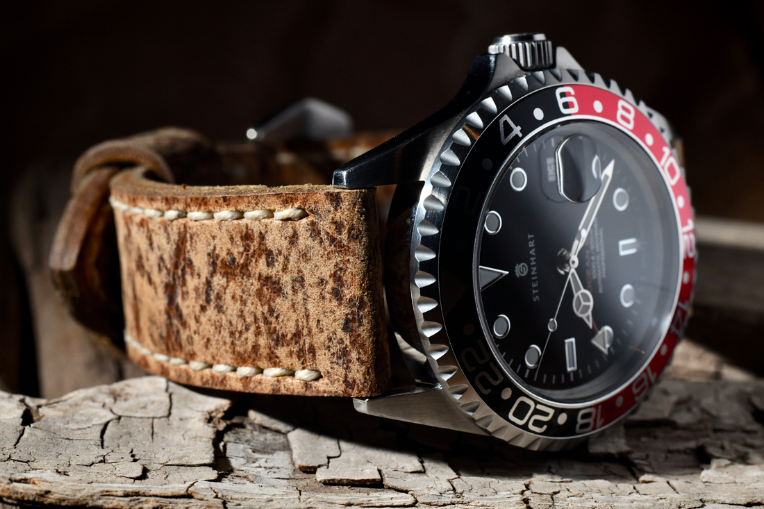 Steinhart Ocean Forty Four GMT on Dark Kudu leather with natural stitching. © Terrence Currey