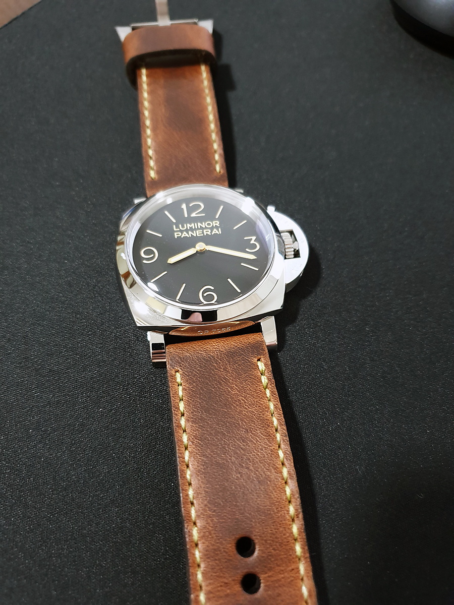 Panerai 372 on Phantom leather with pale yellow stitching. © Darren See