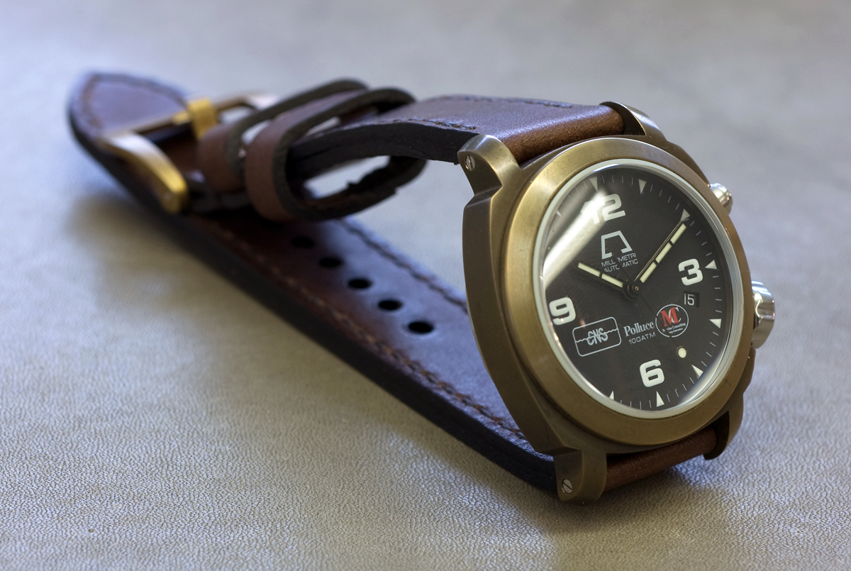 Anonimo Polluce bronze on a new strap - made from Espresso leather with dark brown stitching