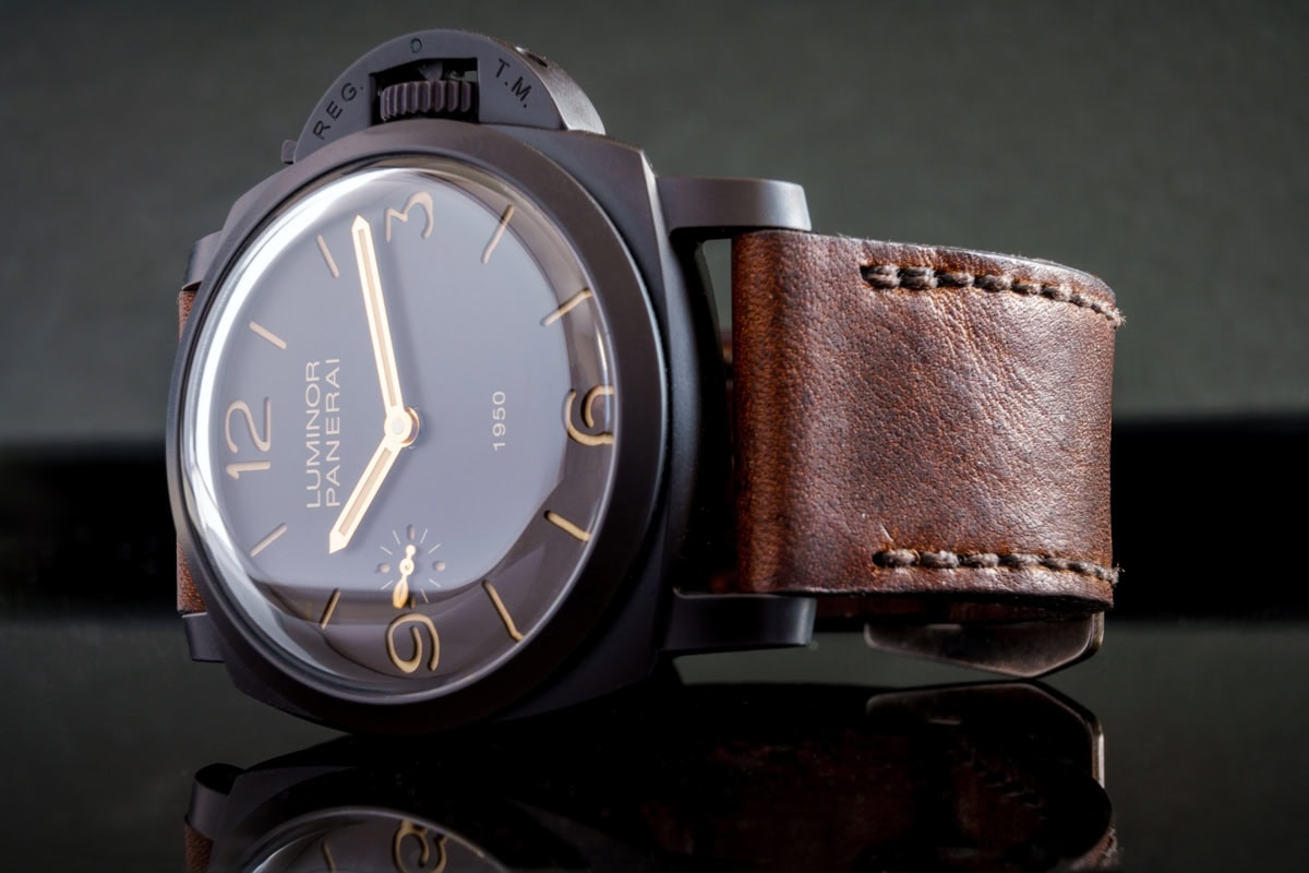 Panerai 375 on Horween Nut Brown leather with dark brown stitching. © Martin Tyler