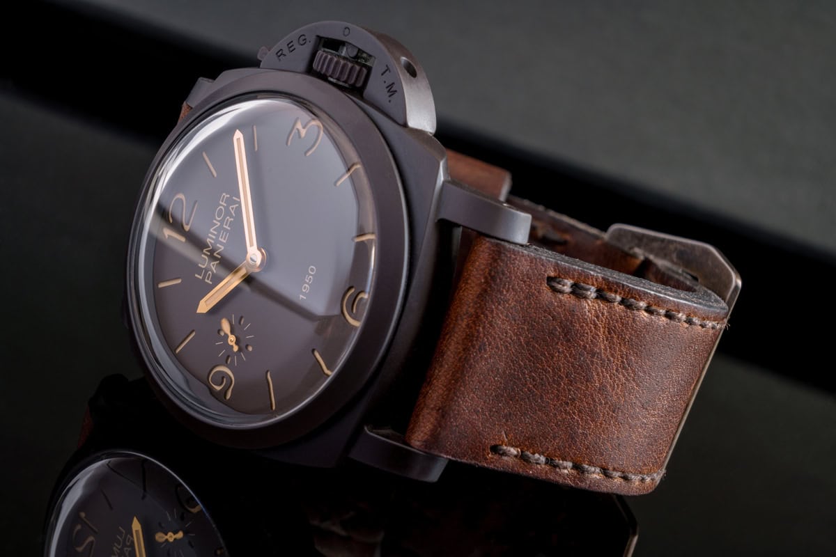 Panerai 375 on Horween Nut Brown leather with dark brown stitching. © Martin Tyler