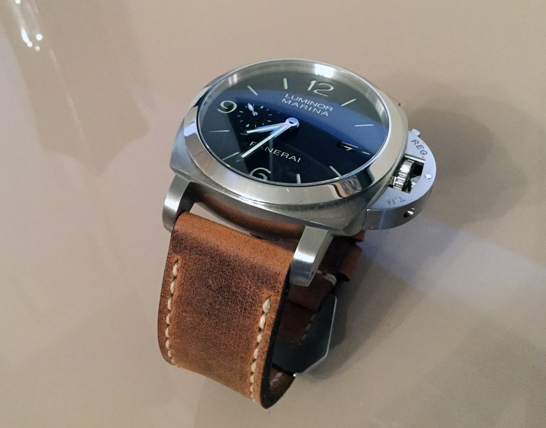 Panerai 312 on Old Timer leather with natural stitching. © Terry Wright
