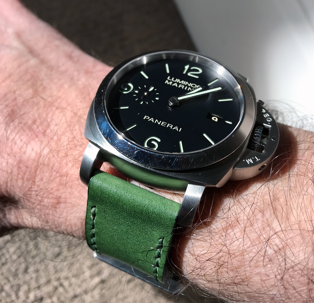 Panerai 312 on Emerald leather with emerald green stitching. © Terry Wright