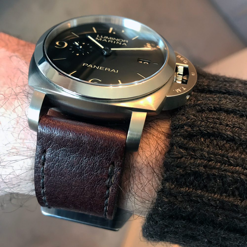 Panerai 312 on Aegir leather with dark brown stitching. © Terry Wright