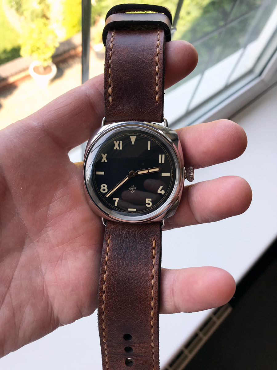 Panerai 424 on Phantom leather with butterscotch stitching. © Terry Wright