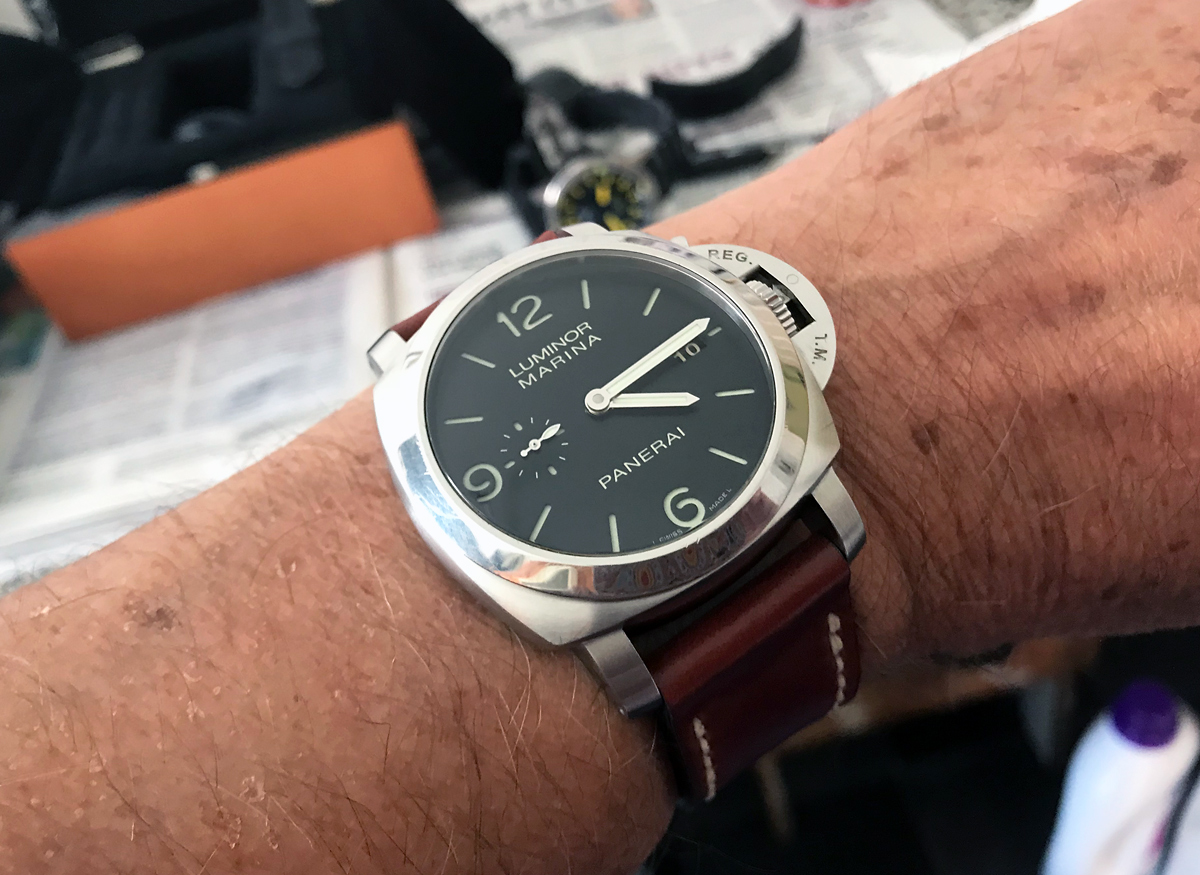 Panerai 312 on Ruby shell cordovan leather with natural stitching. © Keith Wilson