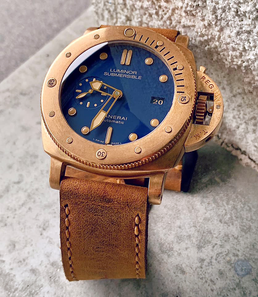 Panerai 671 on Old Timer leather with butterscotch stitching. © Domenico Colazzo