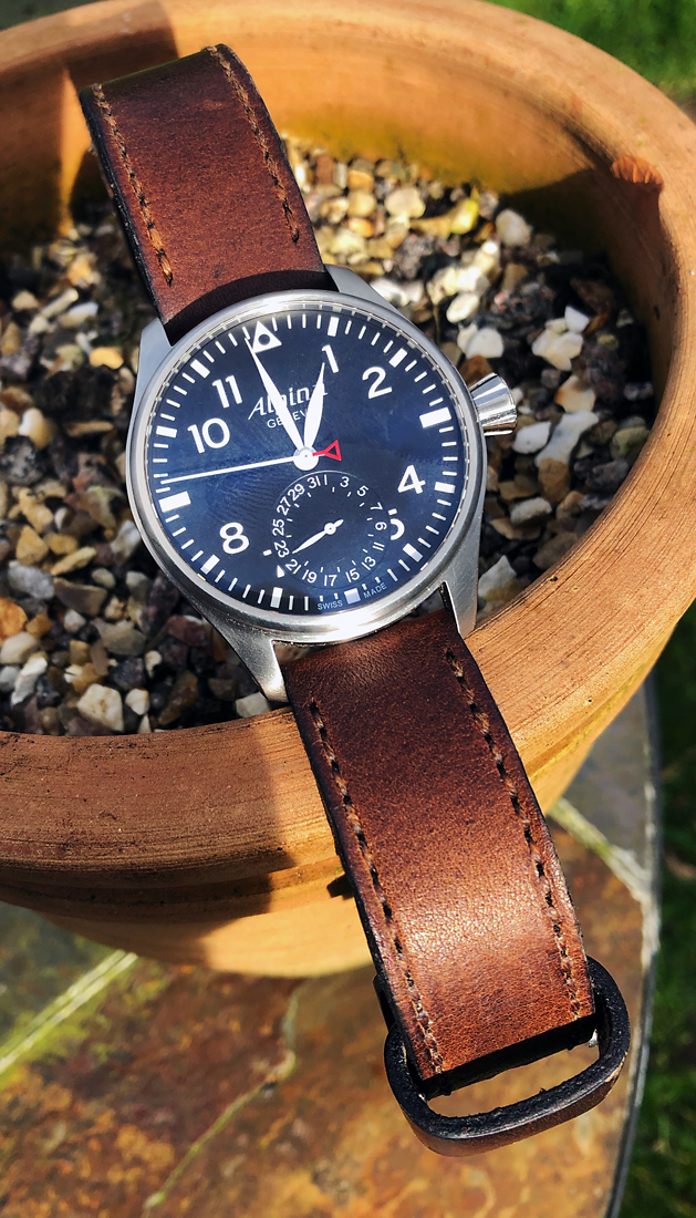 Alpina Pilot on Horween Nut Brown leather with light brown stitching. © Simon Brook