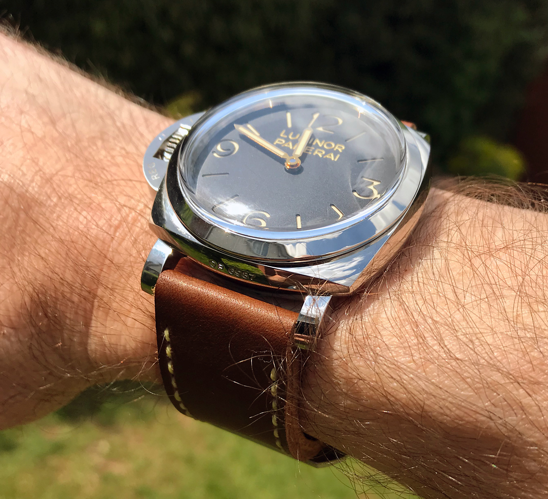Panerai 557 on Heavy Horse leather with pale yellow stitching. © Terry Wright