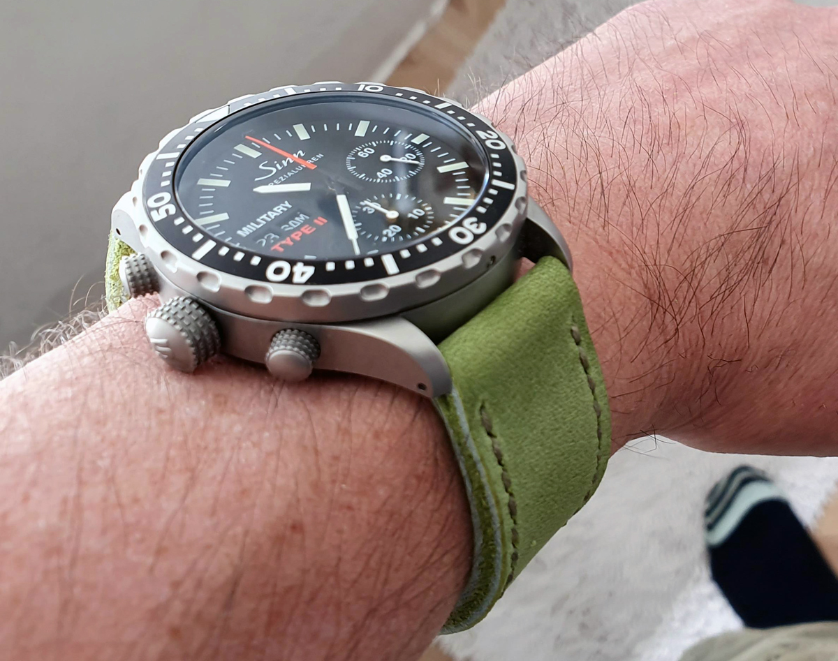 Sinn Military Type II on Lime leather with olive drab stitching. © Glen Richardson