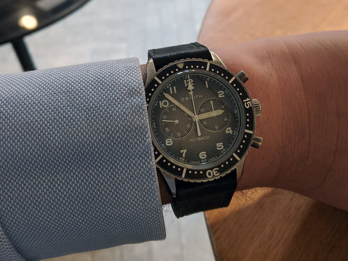 Zenith CP2 Pilot on Nero leather with black stitching. © Tim George