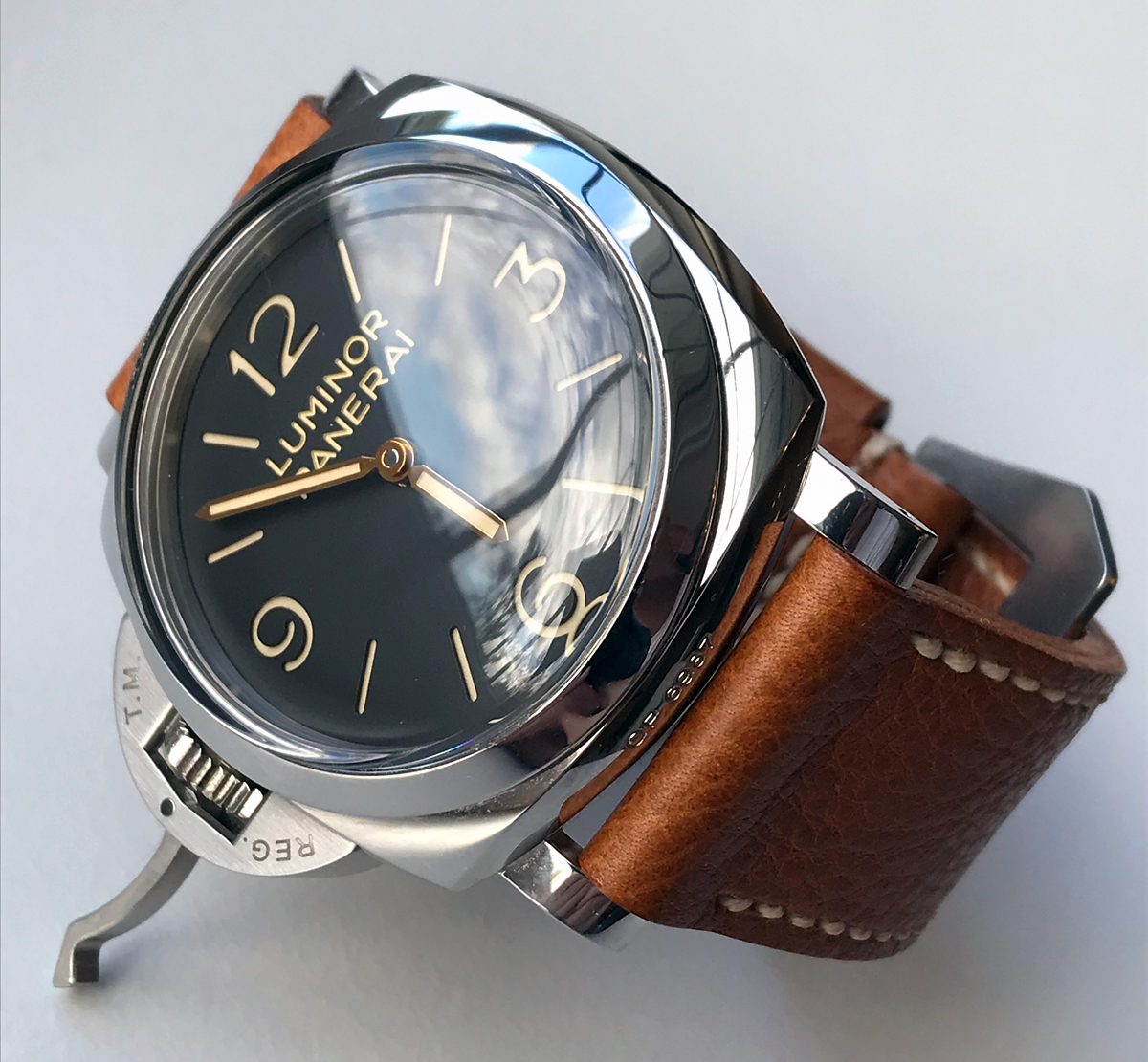 Panerai 557 on Whisky leather with natural stitching. © Terry Wright