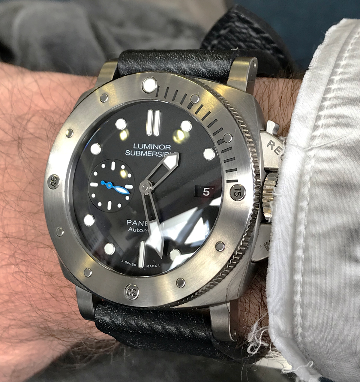 Panerai 1305 on Vintage Black leather with black stitching. © Terry Wright