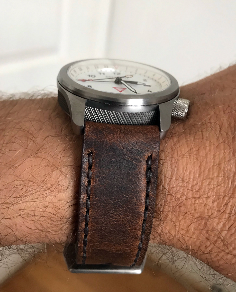 Bremont MB-II on Horween Nut Brown leather with dark brown stitching. © Graham Horsford