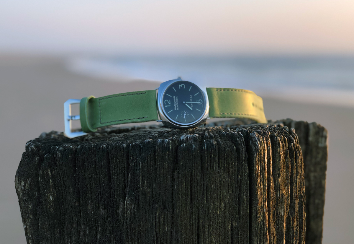 Panerai 183 on Lime leather with olive drab stitching. © Aad Stet