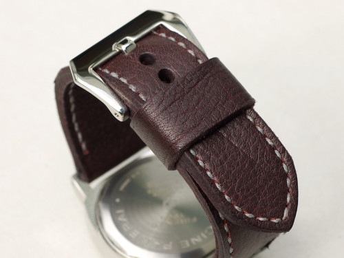 Bramble leather with grey stitching