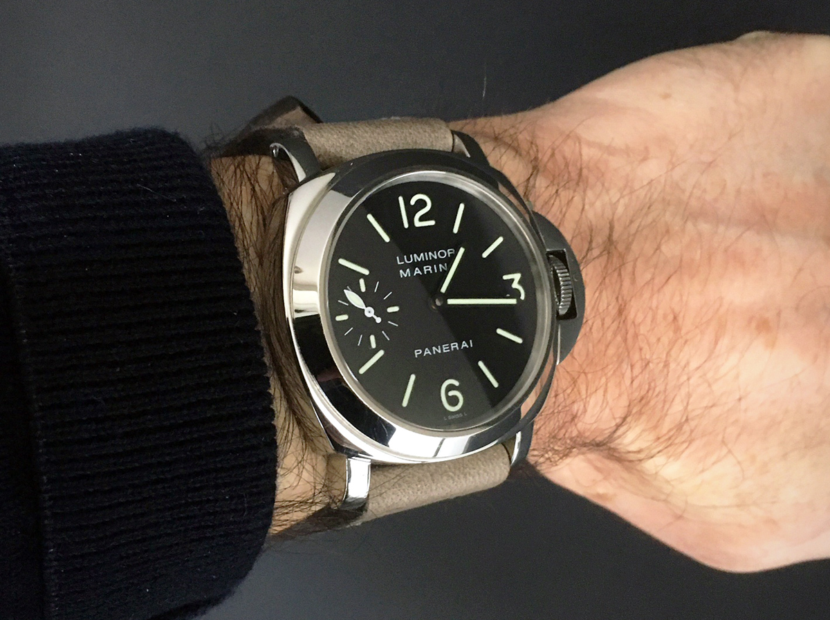 Panerai 001 on Military Grey leather with grey stitching. © Mark Simpson