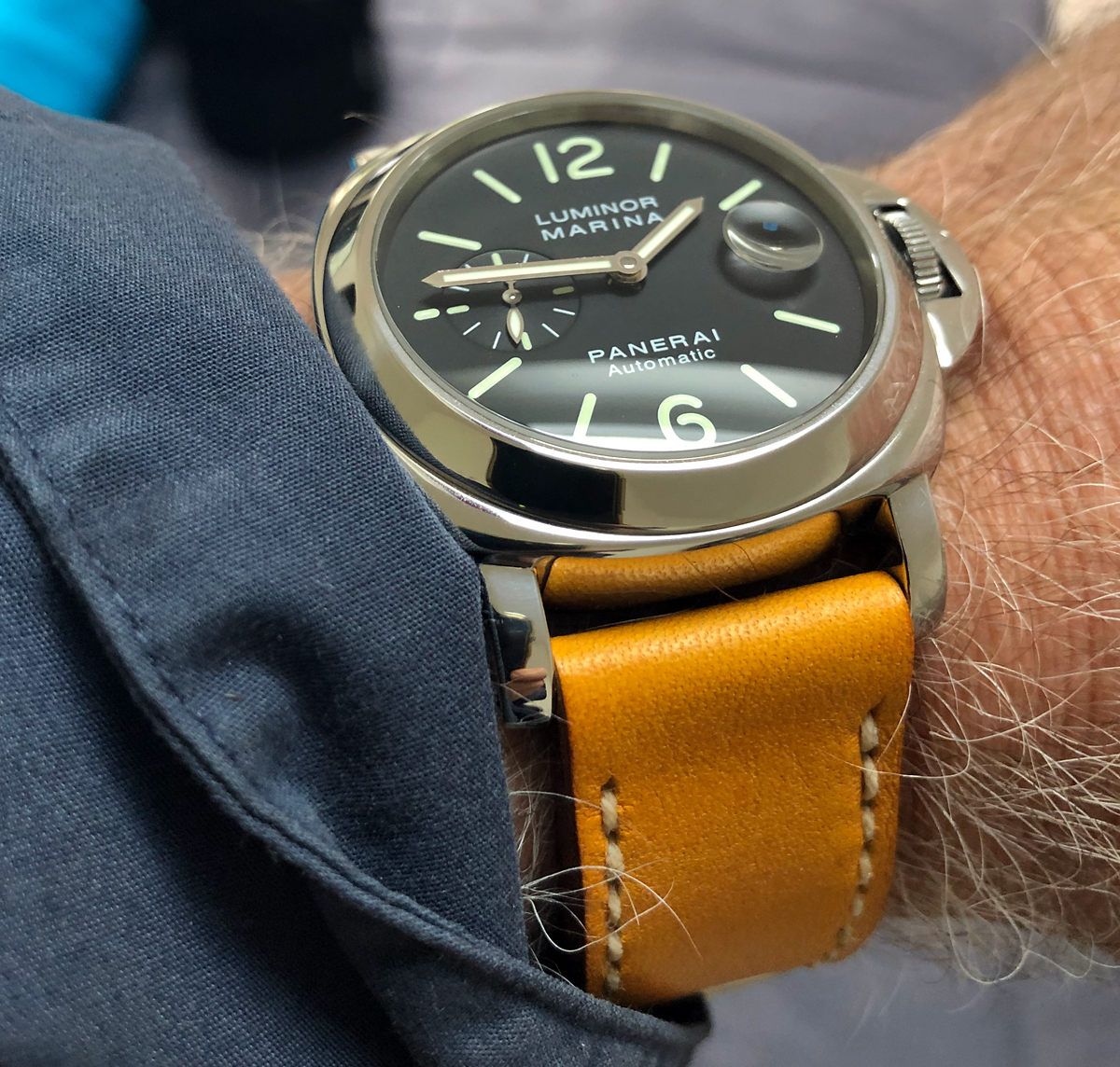 Panerai 104 on Giallo leather with natural stitching. © Miles Brown