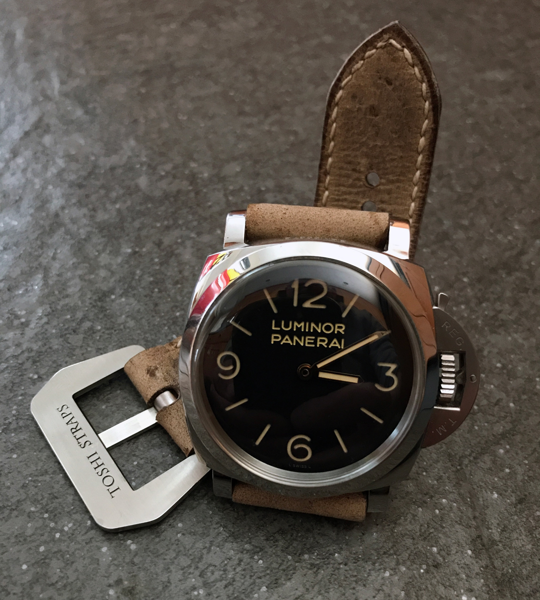 Panerai 372 on African Kudu leather with natural stitching. © Steve Rumney