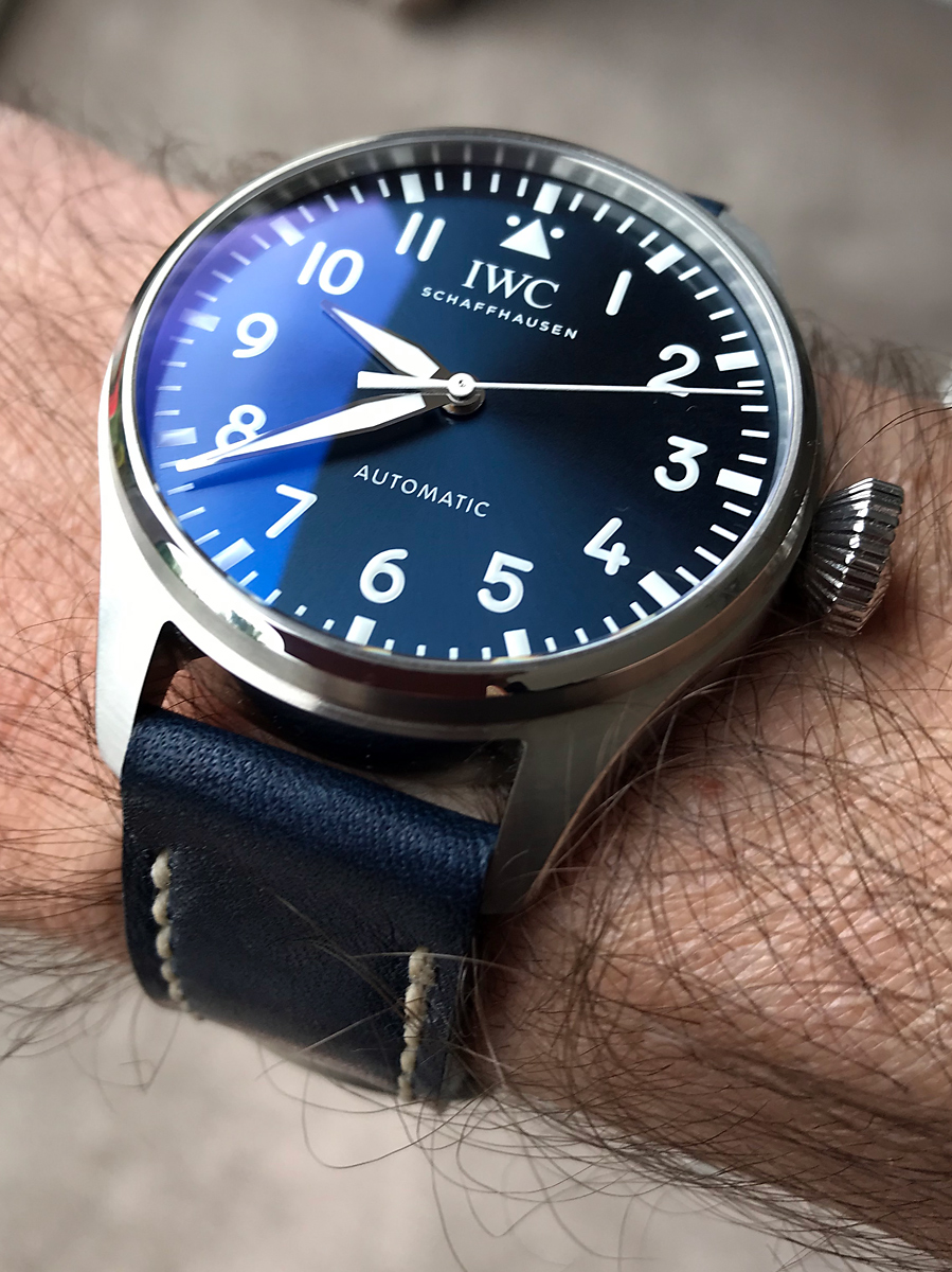 IWC Big Pilot 43mm on Poseidon leather with natural stitching. © Terry Wright