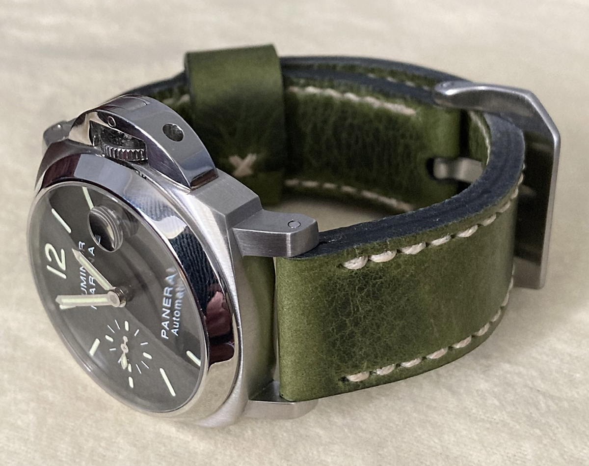 Panerai 048 on Antique Green leather with natural stitching. © James Griffiths