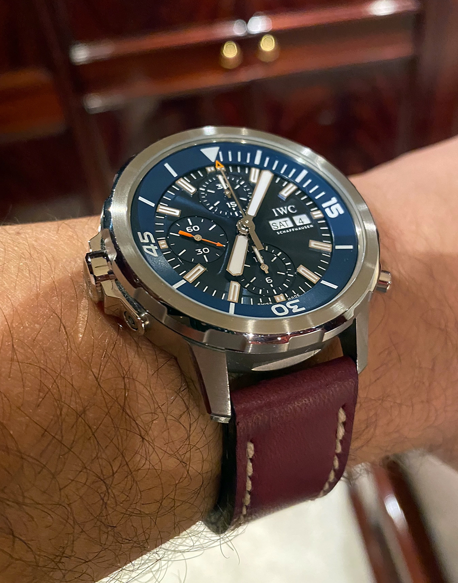IWC Aquatimer edition Jacques-Yves Cousteau on Tempest leather with natural stitching. © Simeon Lighten